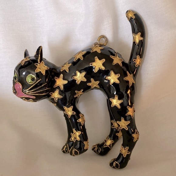 Enameled Faberge Style Hand Decorated Halloween Cat Decor - Picture 1 of 12